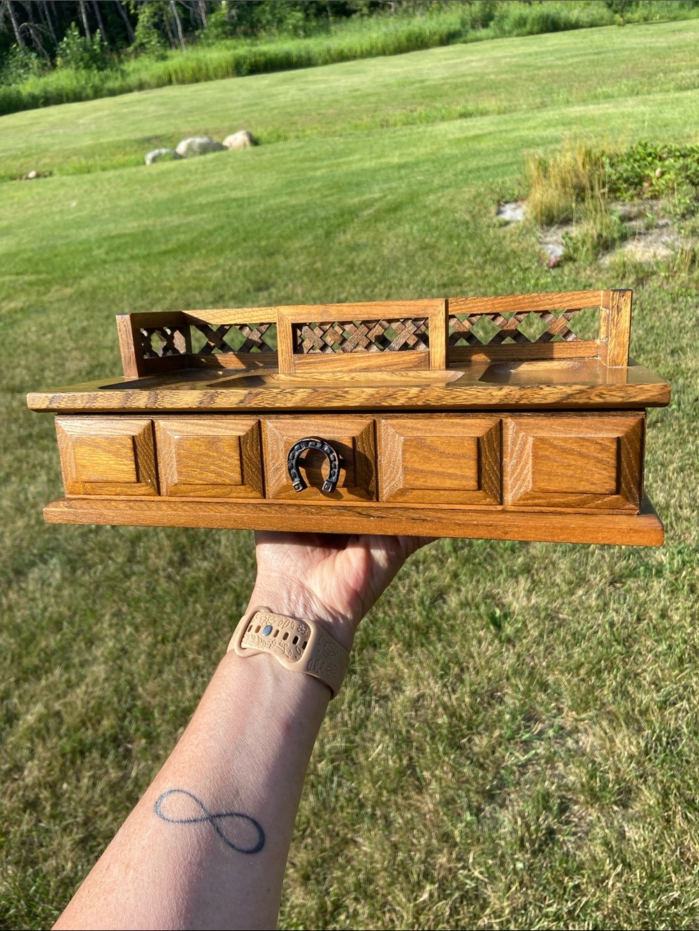MCM Wood Valet Desk Dresser Caddy Mail Pen Organizer with Drawer